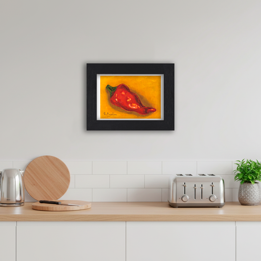 Black Framed Red Pepper Giclee Art Print in Kitchen