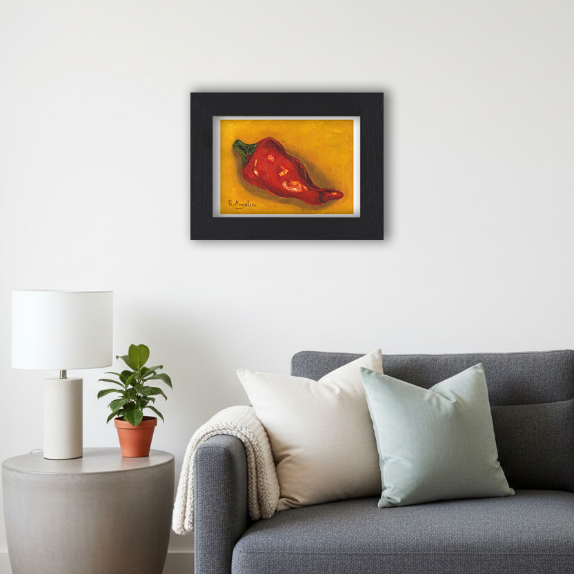 Black Framed Red Pepper Giclee Art Print in Living Room