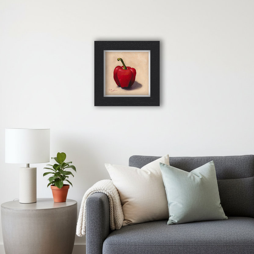 Black Framed Red Pepper Square Giclee Art Print in Living Room
