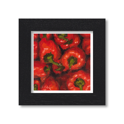 Black Framed Red Peppers Square Giclee Art Print
