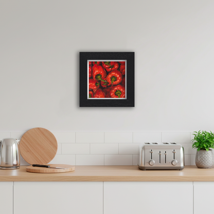 Black Framed Red Peppers Square Giclee Art Print in Kitchen