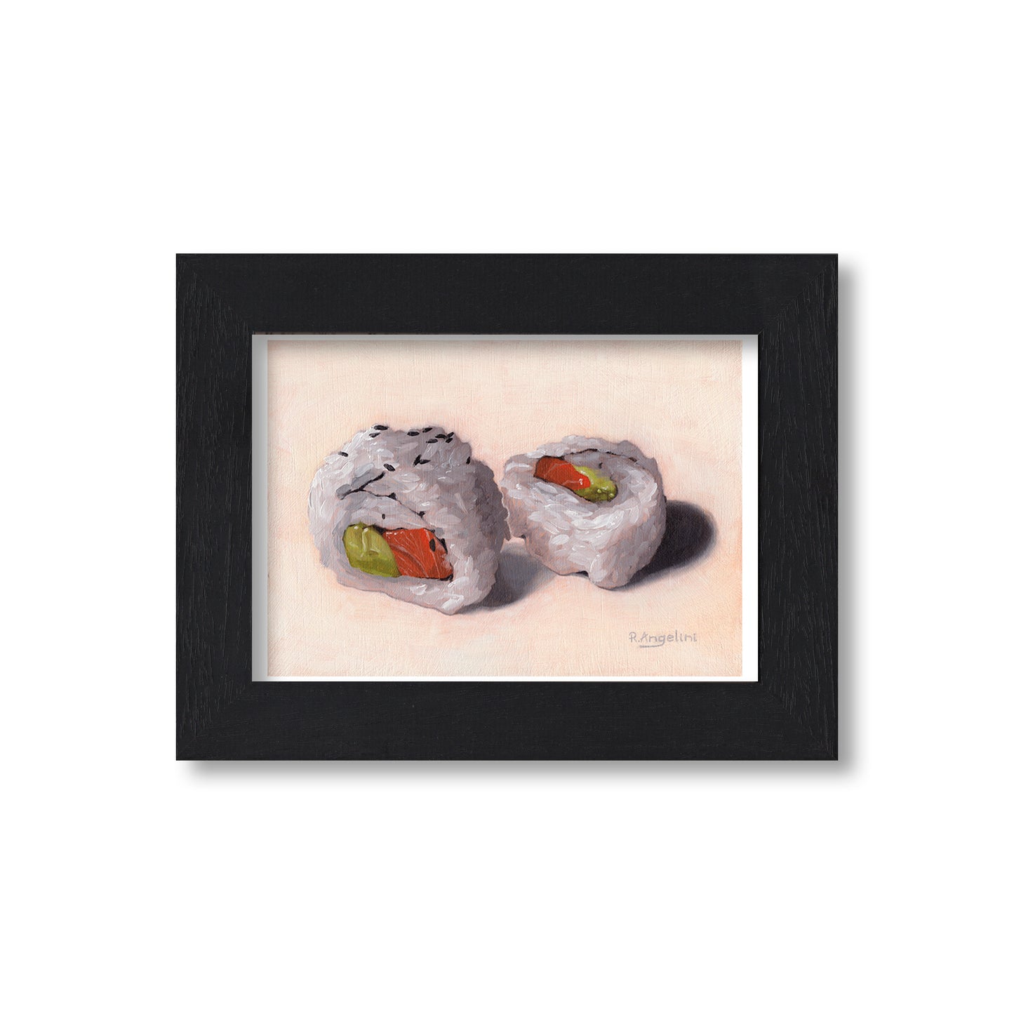Black Framed Salmon Avocado Sushi Rolls Giclee Art Print