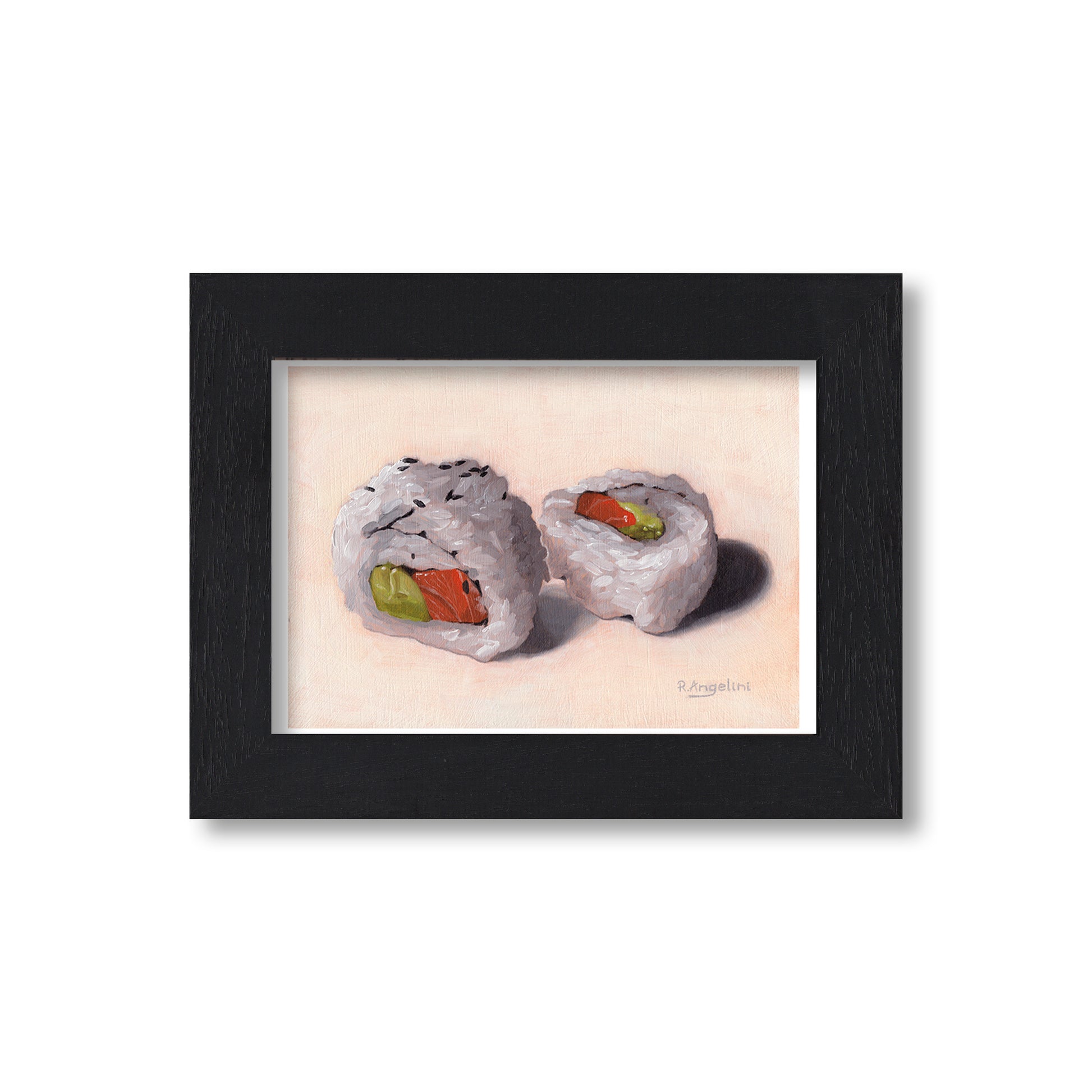 Black Framed Salmon Avocado Sushi Rolls Giclee Art Print