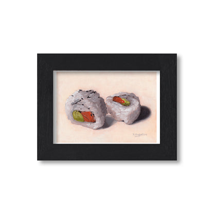 Black Framed Salmon Avocado Sushi Rolls Giclee Art Print