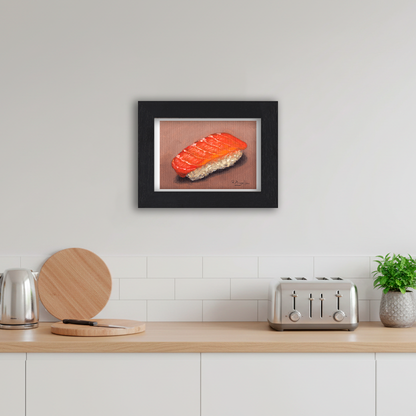Black Framed Salmon Sushi Giclee Art Print in Kitchen