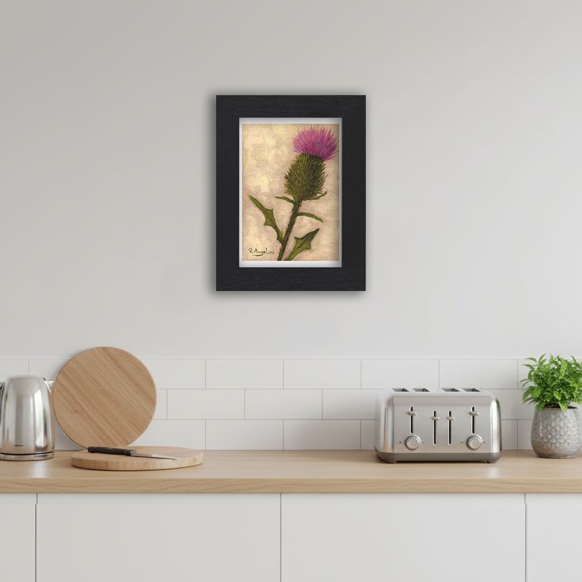 Black Framed Scottish Thistle Giclee Art Print in Kitchen