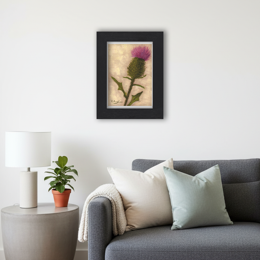 Black Framed Scottish Thistle Giclee Art Print in Living Room