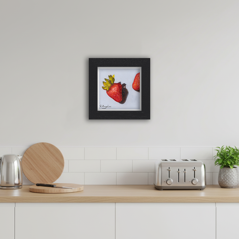Black Framed Strawberries 1 of 3 Square Giclee Art Print in Kitchen