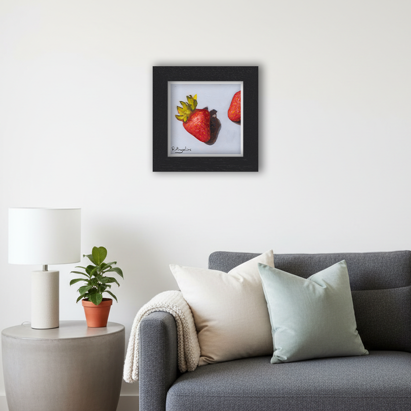 Black Framed Strawberries 1 of 3 Square Giclee Art Print in Living Room