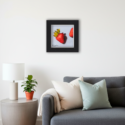 Black Framed Strawberries 1 of 3 Square Giclee Art Print in Living Room