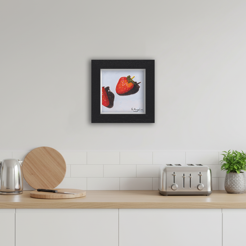 Black Framed Strawberries 3 of 3 Square Giclee Art Print in Kitchen