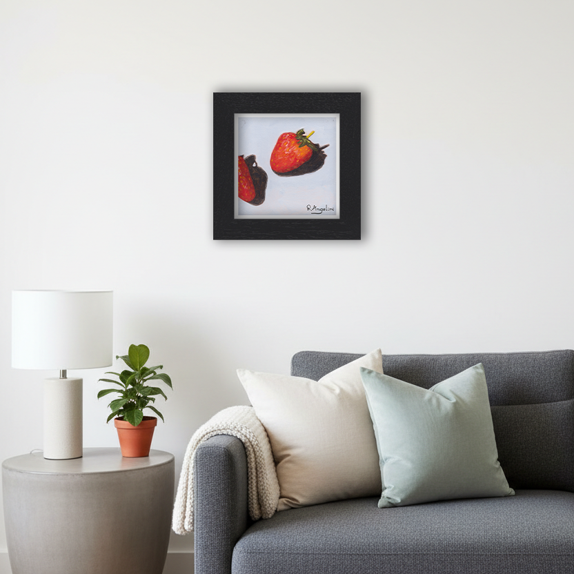 Black Framed Strawberries 3 of 3 Square Giclee Art Print in Living Room
