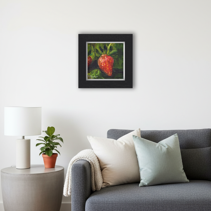 Black Framed Strawberry Square Giclee Art Print in Living Room