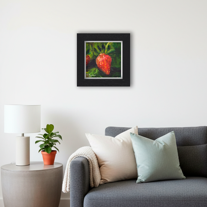 Black Framed Strawberry Square Giclee Art Print in Living Room