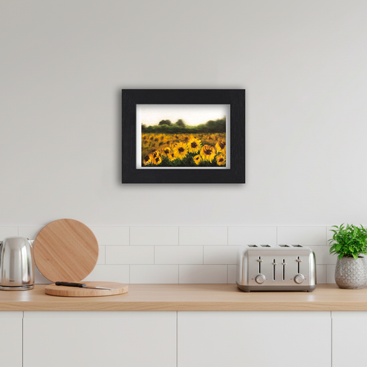 Black Framed Sunflower Field Giclee Art Print in Kitchen