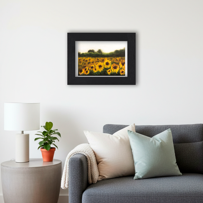Black Framed Sunflower Field Giclee Art Print in Living Room