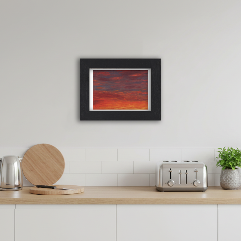 Black Framed Sunset Giclee Art Print in Kitchen