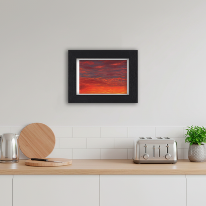 Black Framed Sunset Giclee Art Print in Kitchen