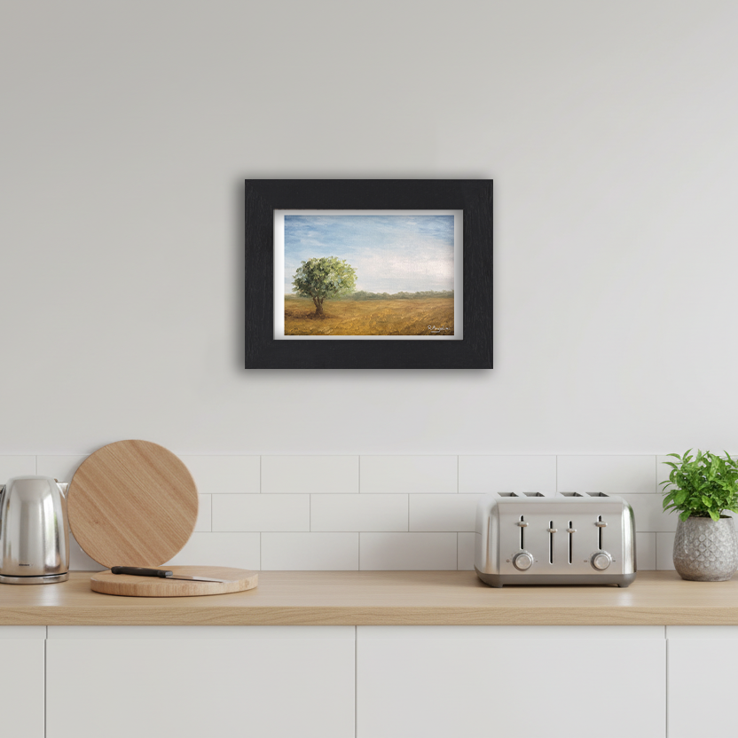 Black Framed Tree in a Field Giclee Art Print in Kitchen