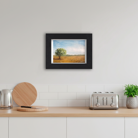 Black Framed Tree in a Field Giclee Art Print in Kitchen