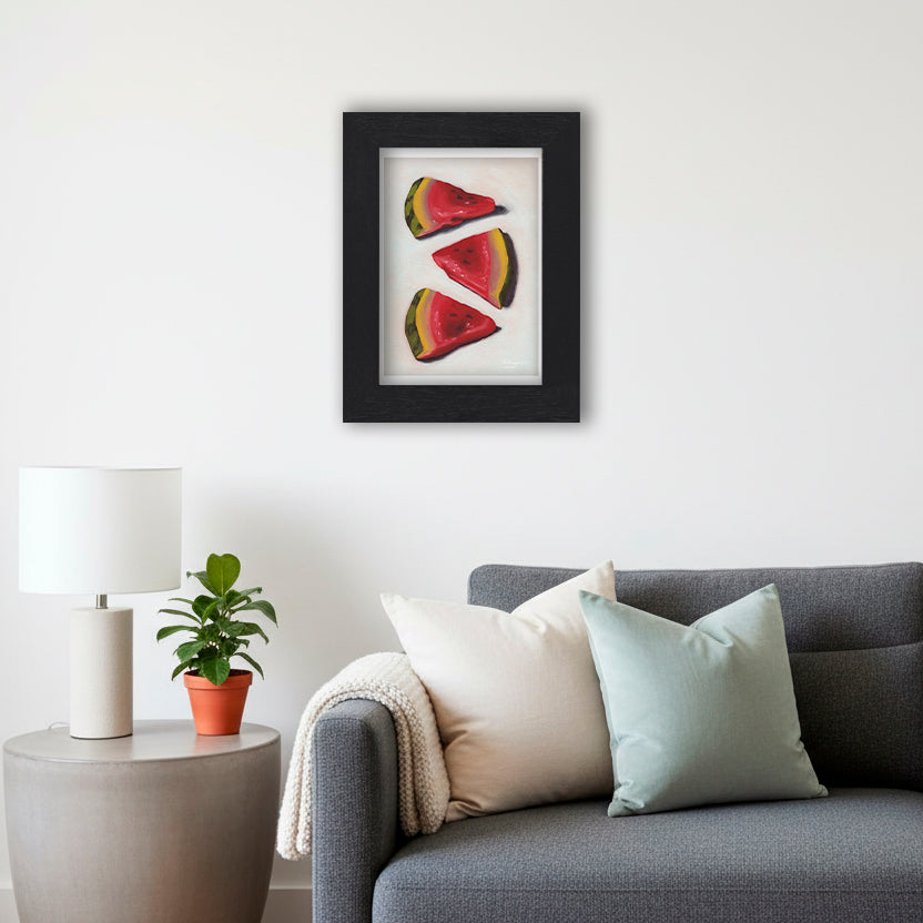 Black Framed Watermelon Slices Giclee Art Print in Living Room
