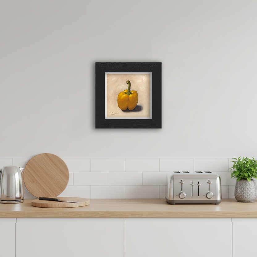 Black Framed Yellow Pepper Square Giclee Art Print in Kitchen