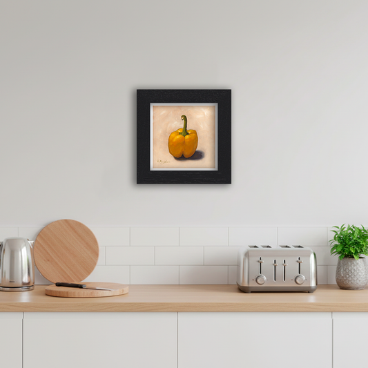 Black Framed Yellow Pepper Square Giclee Art Print in Kitchen