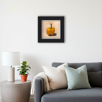 Black Framed Yellow Pepper Square Giclee Art Print in Living Room