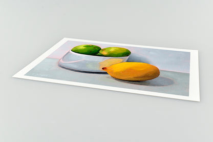 Bowl of Limes and a Lemon | Still Life Art Print