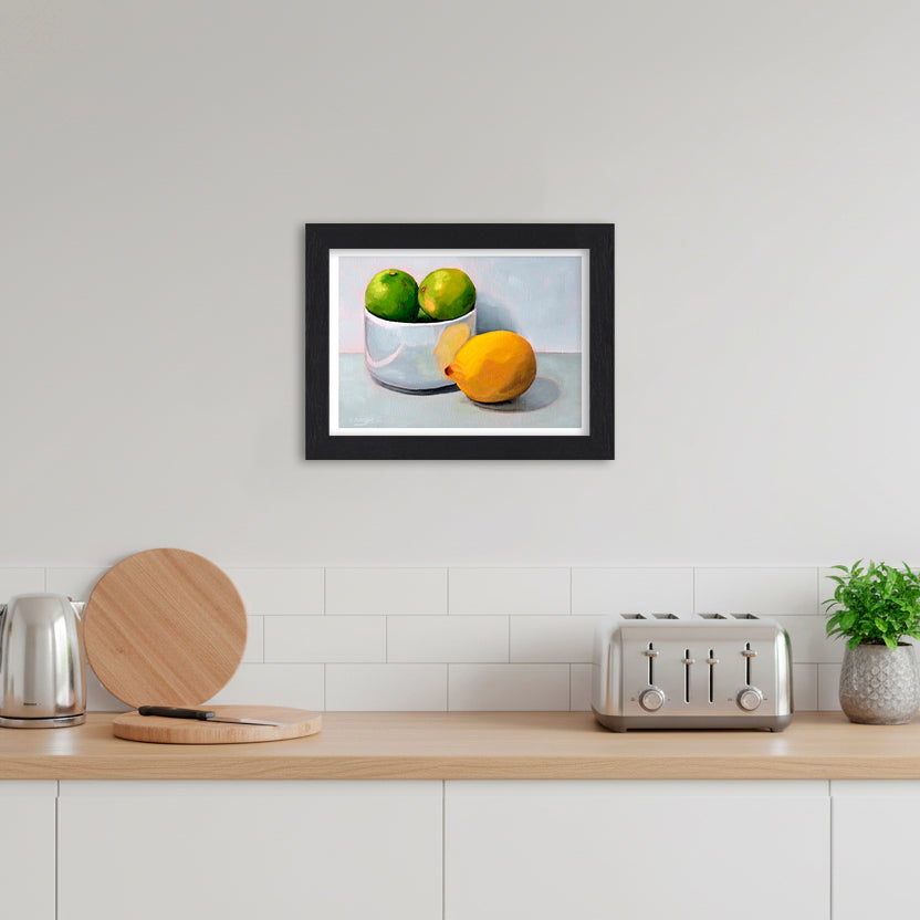 Bowl of Limes and a Lemon | Still Life Art Print