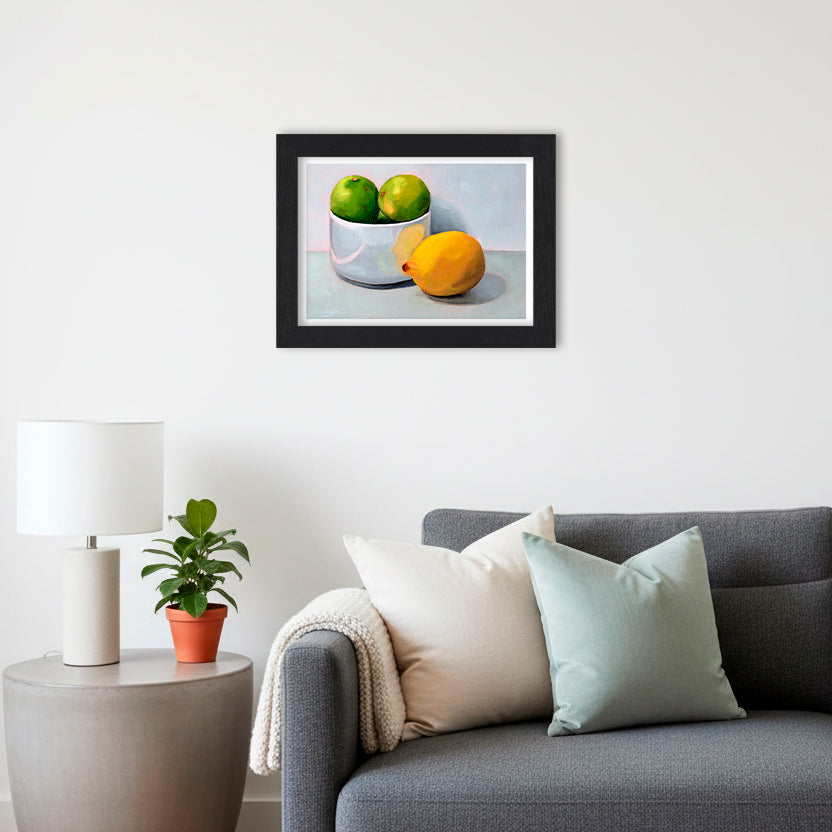 Bowl of Limes and a Lemon | Still Life Art Print