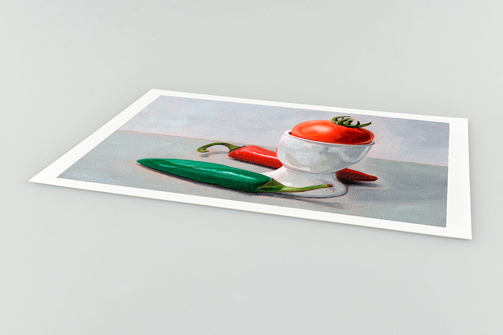 Chillies, Egg Cup and Tomato | Still Life Art Print