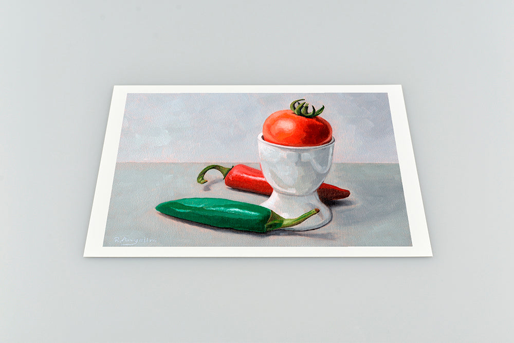 Chillies, Egg Cup and Tomato | Still Life Art Print
