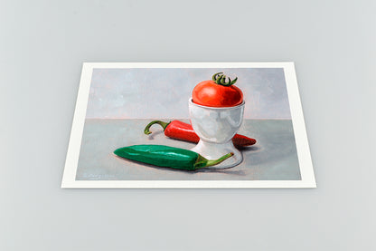 Chillies, Egg Cup and Tomato | Still Life Art Print