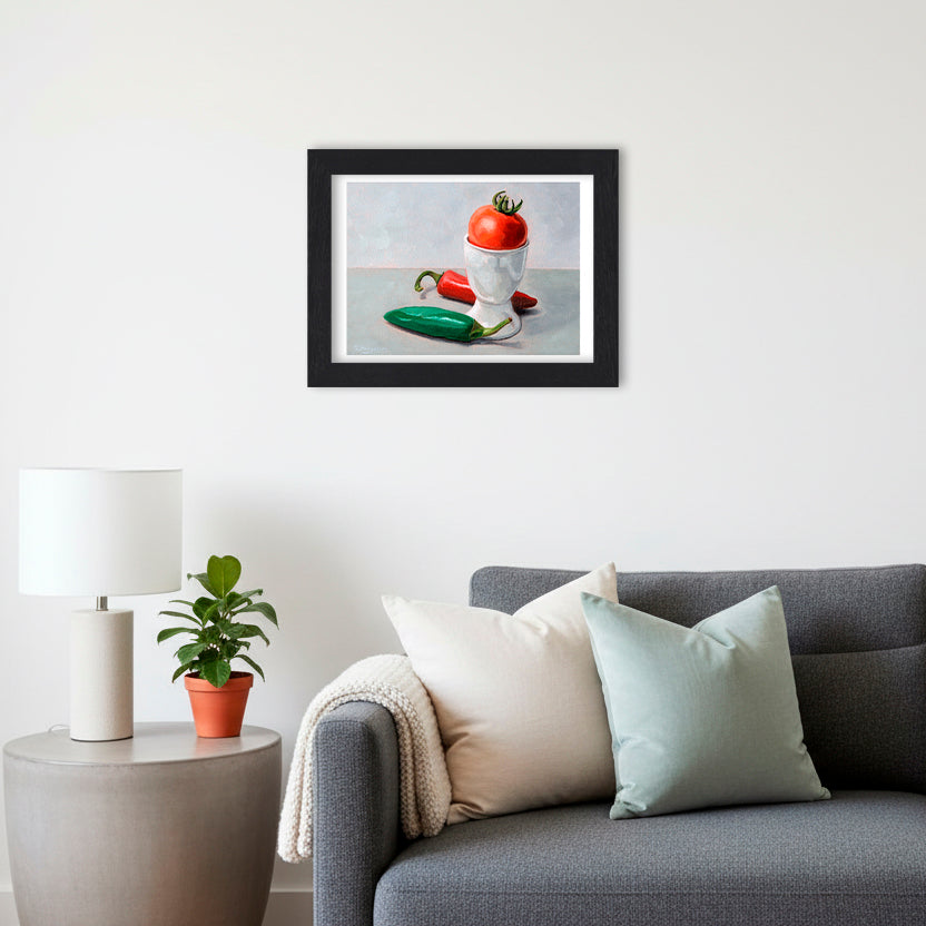 Chillies, Egg Cup and Tomato | Still Life Art Print