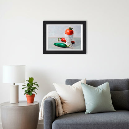Chillies, Egg Cup and Tomato | Still Life Art Print