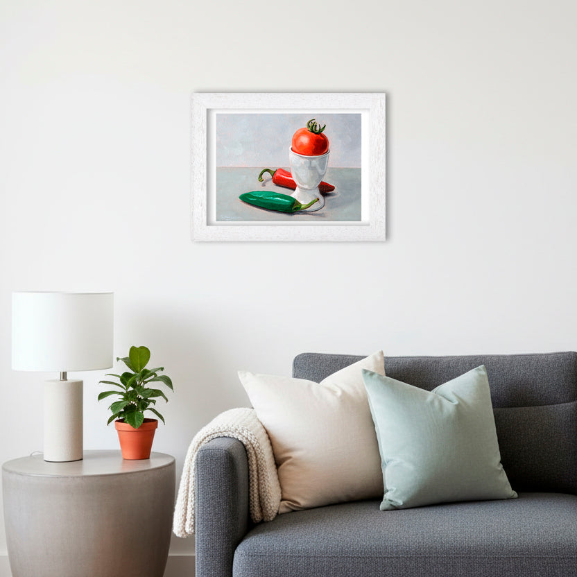 Chillies, Egg Cup and Tomato | Still Life Art Print