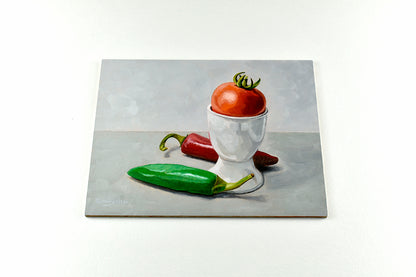 Chillies, Egg Cup and Tomato | Original Artwork