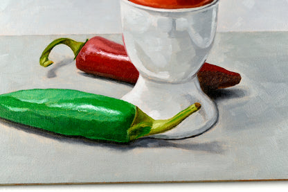 Chillies, Egg Cup and Tomato | Original Artwork