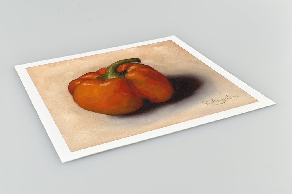 Orange Pepper Square Giclee Art Print Close Up
