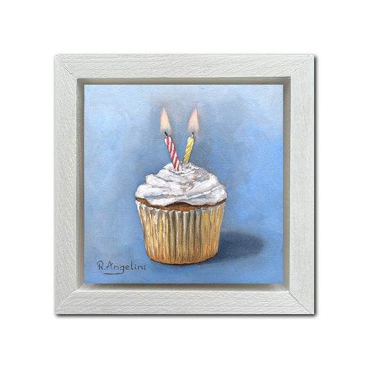 White Framed Birthday Cupcake - Original Artwork