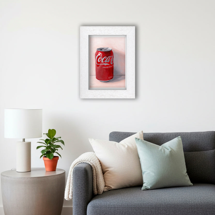 White Framed Can of Coca Cola Art Print in Living Room