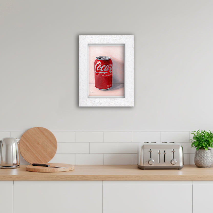 White Framed Can of Coca Cola Giclee Art Print in Kitchen