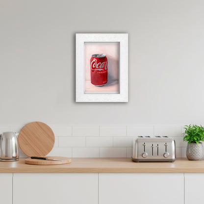 White Framed Can of Coca Cola Giclee Art Print in Kitchen