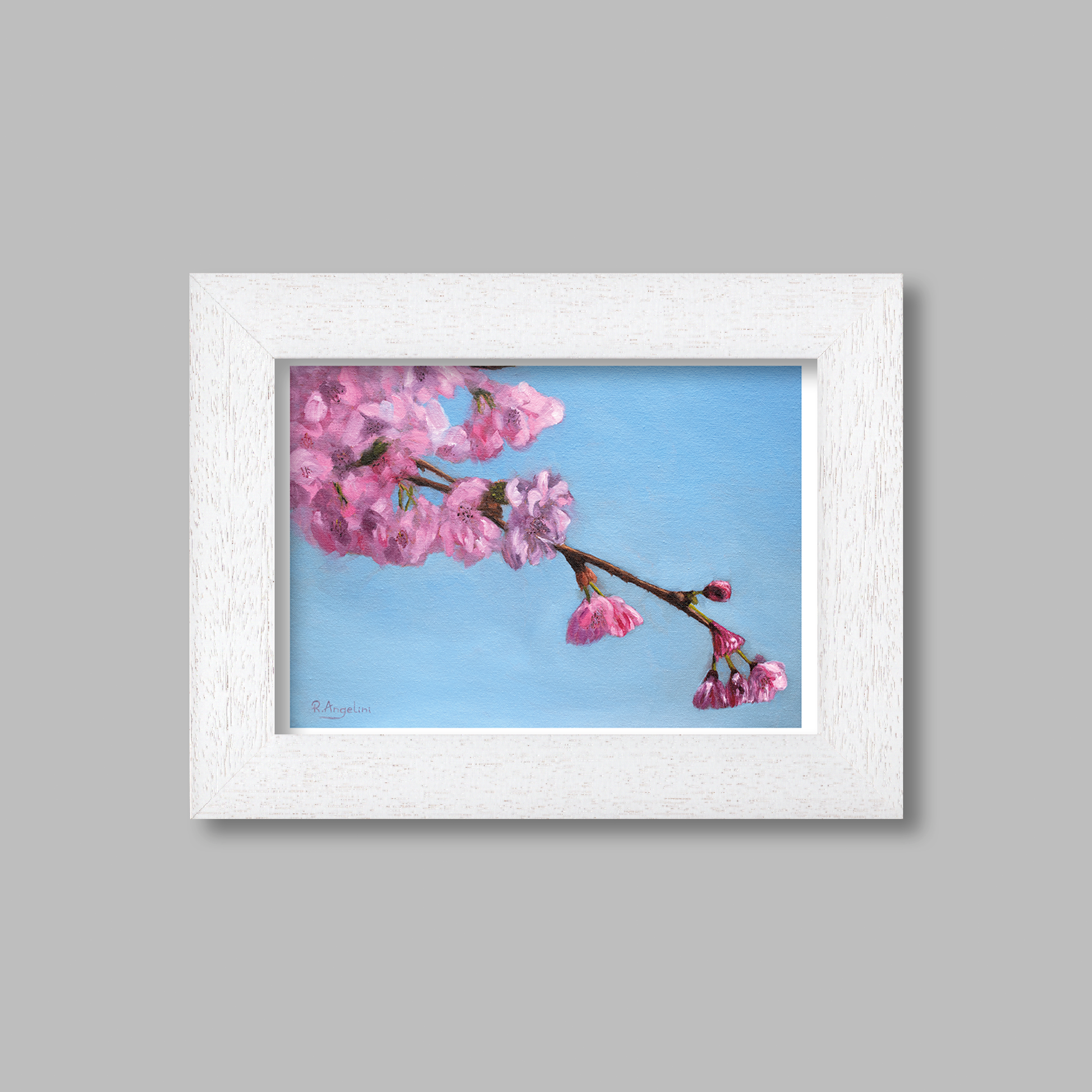 White Framed Cherry Blossom Tree Giclee Art Print