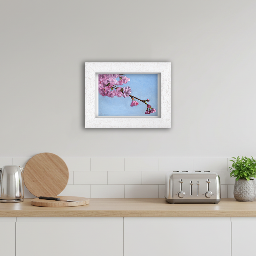 White Framed Cherry Blossom Tree Giclee Art Print in Kitchen