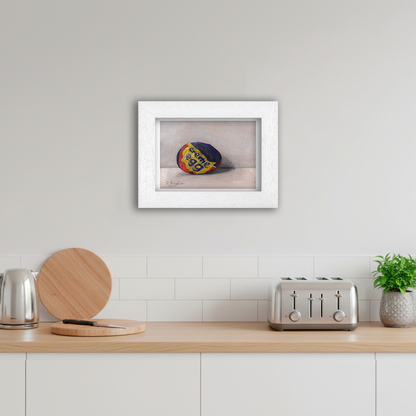 White Framed Crème Egg Giclee Art Print in Kitchen