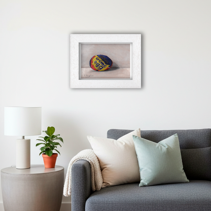 White Framed Crème Egg Giclee Art Print in Living Room