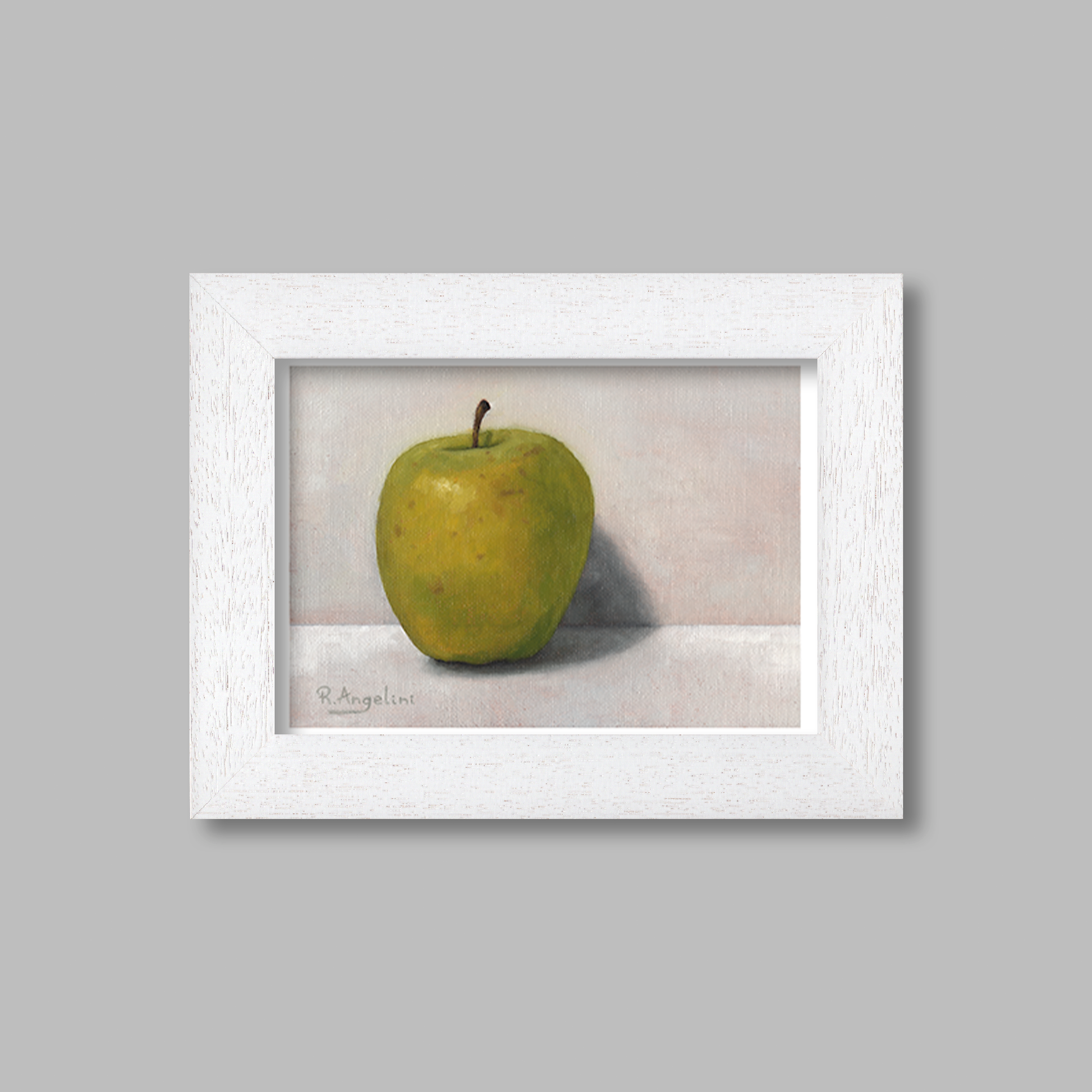 White Framed Green Apple 2 Giclee Art Print