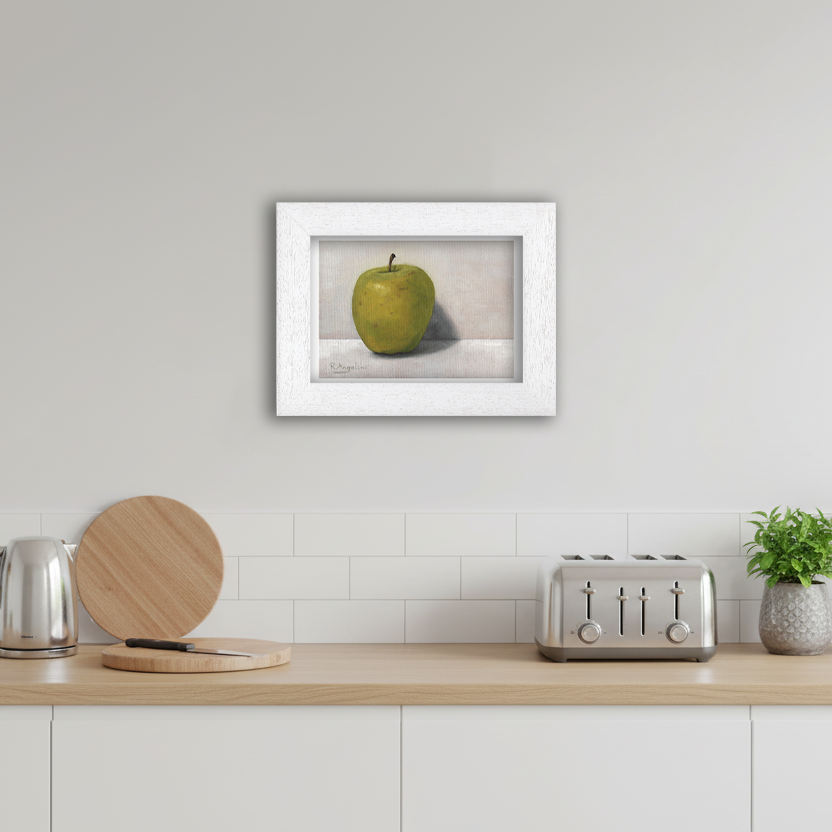White Framed Green Apple 2 Giclee Art Print in Kitchen